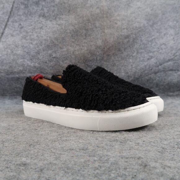 Steven Shoes Womens 6 Sneakers Casual Slip On Skimmer Faux Fur Black Fashion NY - Picture 1 of 16